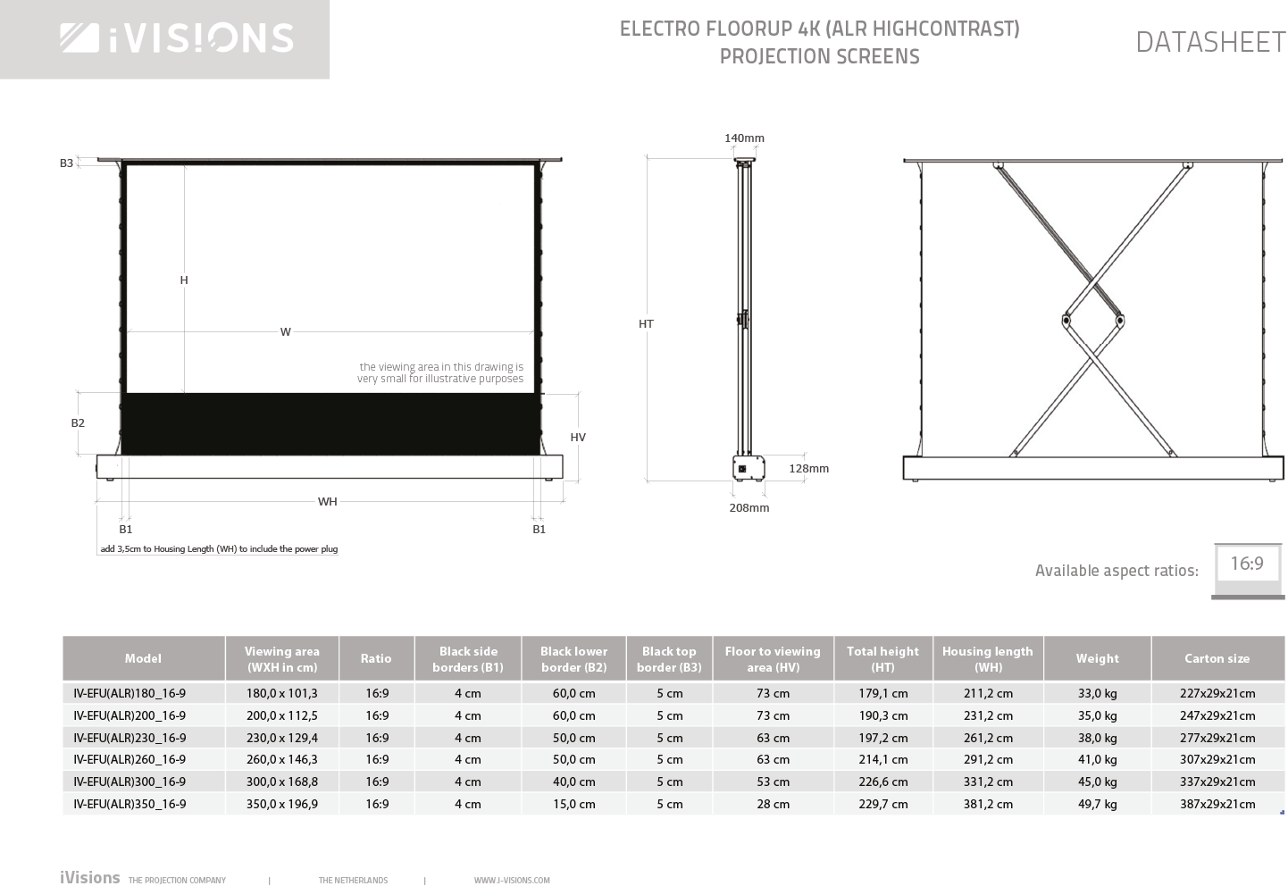 Electro FloorUp 4K Series projectiescherm 260 x 146