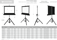 Alle afmetingen van de Tripod Series projectieschermen. Download deze datasheet als PDF bij Documenten. ||
