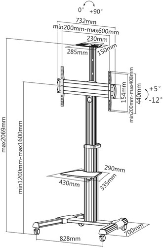 iVisions LFD Pro Floor Trolley DV04-46TW Technische tekening