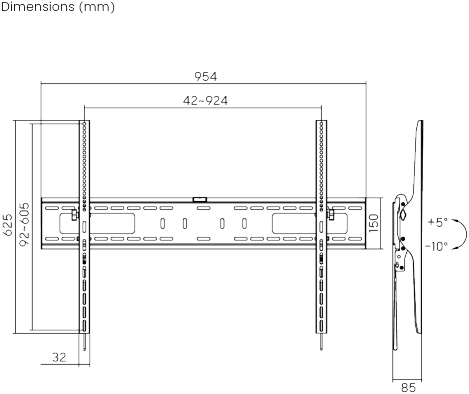 iVisions LFD42-69T Display muur beugel technische tekening
