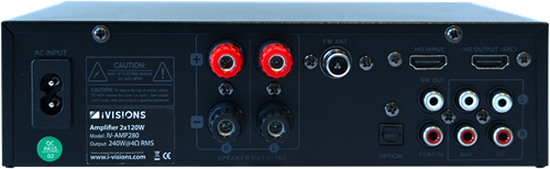 iVisions ProAudio AMP280 aansluitingen
