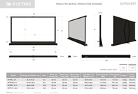 Alle afmetingen van de Table Pro projectieschermen. Download deze datasheet als PDF bij Documenten. ||