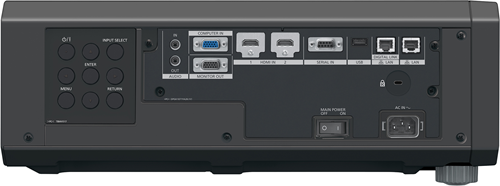 Panasonic PT-FRQ50 Achteraanzicht aansluitingen - zwart